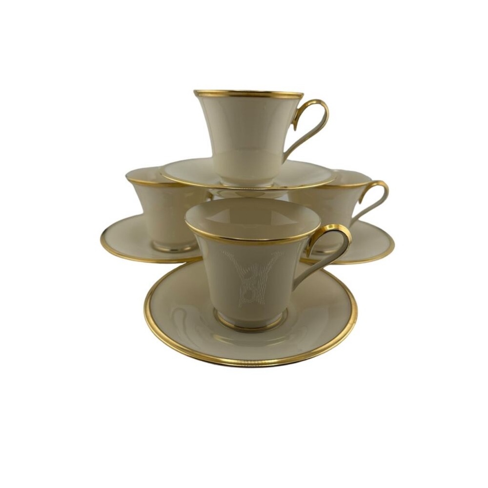 Vintage Lenox Eternal Pattern Porcelain Cups & Saucers Set of‎ 4